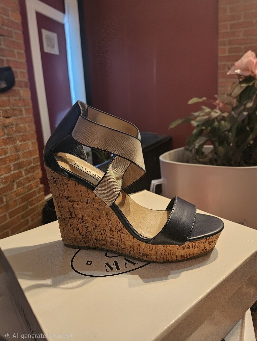 Steve Madden Navy and Cream Cork Wedge Sandals